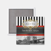 NYC Silhouette Brooklyn Bridge, Boot Save the Date Magneet (Voorkant / Achterkant)