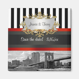 NYC Silhouette Brooklyn Bridge, Boot Save the Date Magneet