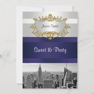 NYC Silhouette BW 05 Wit Marineblauw Sweet 16 Uitn Kaart