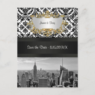 NYC Silhouette BW 431 Damast Save the Date Ansich Aankondigingskaart