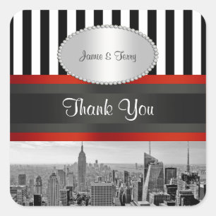 NYC Silhouette BW ESB Zwart Wit Streep Favor Tags Vierkante Sticker