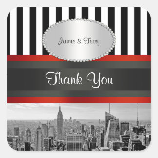 NYC Silhouette BW ESB Zwart Wit Streep Favor Tags Vierkante Sticker