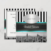 NYC Silhouette BW Zwart Wit Streep Teal P Bruidsui Kaart (Voorkant / Achterkant)