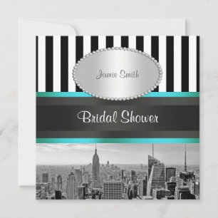 NYC Silhouette BW Zwart Wit Streep Teal P Bruidsui Kaart