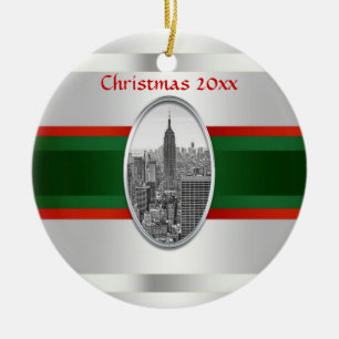 NYC Silhouette: Empire State Building Kerstmis #3W Keramisch Ornament