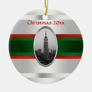 NYC Silhouette: Empire State Building Kerstmis #4W Keramisch Ornament