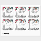 NYC Silhouette ESB Etch Burgundy Groen Bloem Water Vierkante Sticker (Vel)