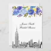 NYC Silhouette ESB Ets Blau Geel Bloem Bruidsdiner Kaart (Achterkant)