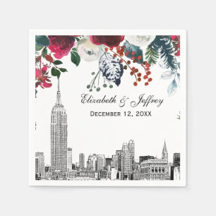 NYC Silhouette ESB Ets Burgundy Grn Bloem Watercol Servet