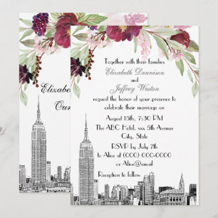 NYC Silhouette ESB Ets Burgundy Roze Bloemige Trou Kaart
