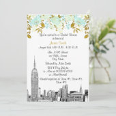 NYC Silhouette ESB Ets Mint Gld Bloem Bruidsdiner Kaart (Staand voorkant)