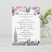 NYC Silhouette ESB Ets Pink Blauw Bloem Bruiloft Kaart (Staand voorkant)