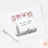 NYC Silhouette ESB Ets Pink Bloemige Aquarel  Vierkante Sticker (Envelop)
