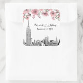 NYC Silhouette ESB Ets Pink Bloemige Waterverf Vierkante Sticker (Tas)