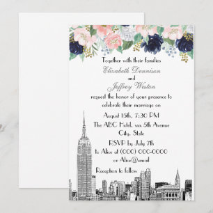 NYC Silhouette ESB Ets Pink Wht Blauw Goud Bloem Kaart