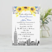 NYC Silhouette ESB Ets Sunflower #2 Bloem Bruiloft Kaart (Staand voorkant)
