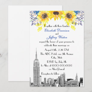 NYC Silhouette ESB Ets Sunflower #2 Bloem Bruiloft Kaart