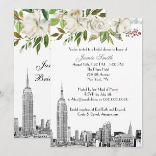NYC Silhouette ESB Ets Wit Bloem Bruidsborrel Kaart