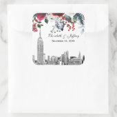 NYC Silhouette ESB Etswerk Burgundy Groen Bloemens Vierkante Sticker (Tas)