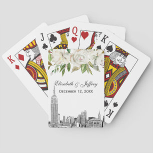 NYC Silhouette ESB Witte Bloemenschildering Waterv Pokerkaarten