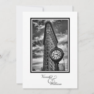 NYC Silhouette Flatiron Gebouw en Klok BW Bruiloft Kaart