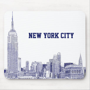 NYC Silhouette Gegraveerd 01 Blauw Muismat