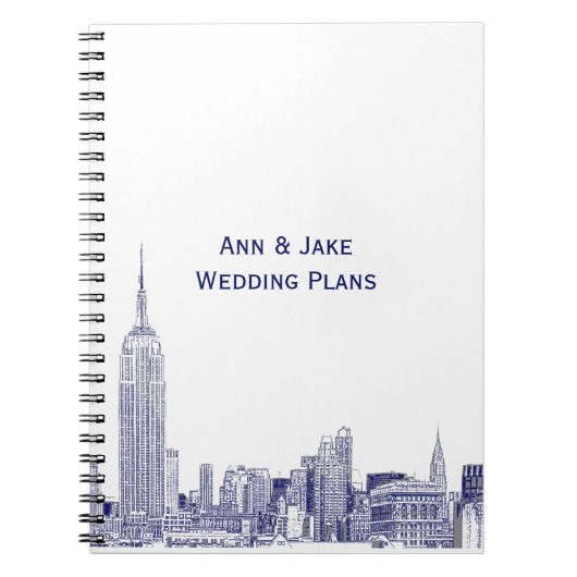 NYC Silhouette Gegraveerd 01 Blauw Notitieboek (Voorkant)