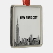 NYC Silhouette Gegraveerd 01 Metalen Ornament (Rechts)