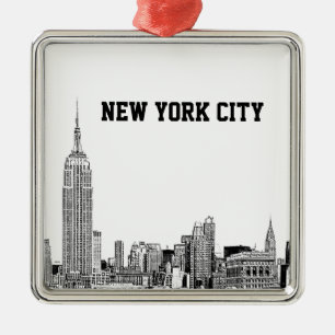 NYC Silhouette Gegraveerd 01 Metalen Ornament