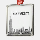 NYC Silhouette Gegraveerd 01 Metalen Ornament (Links)