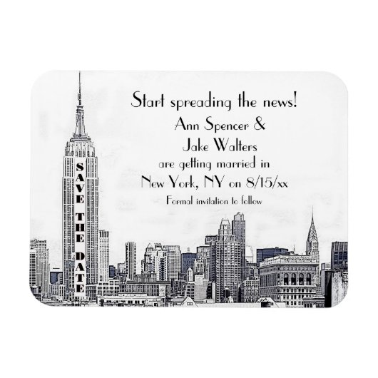 NYC Silhouette Gegraveerd 01 Save the Date Magneet (Horizontaal)