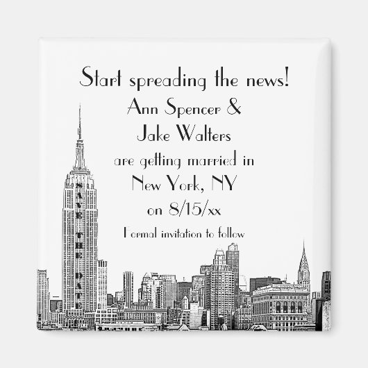 NYC Silhouette Gegraveerd 01 Save the Date Magneet (Voorkant)