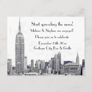 NYC Silhouette Gegraveerd 01 Verloving Feest #2 Uitnodiging Briefkaart