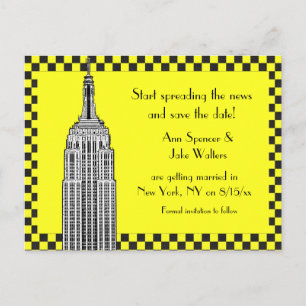 NYC Silhouette Gegraveerd ESB Geruit Taxi Bewaar D Aankondigingskaart