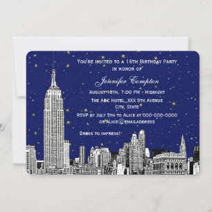 NYC Silhouette Gegraveerd Sterren Navy BG SQ Sweet Kaart