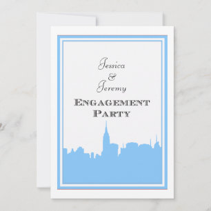 NYC Silhouette Lt Blauwe DIY Verlovingsuitnodiging Kaart