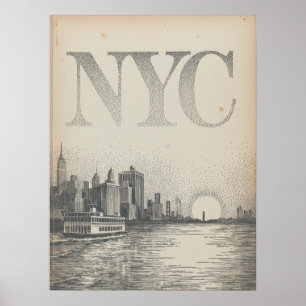 NYC Silhouette Veerboot Uitzicht Met Empire State  Poster