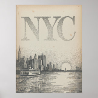 NYC Silhouette Veerboot Uitzicht Met Empire State Poster