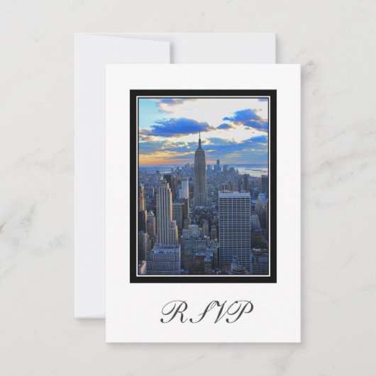 NYC Silhouette wanneer de zonsondergang nadert RSV RSVP Kaartje (Voorkant)