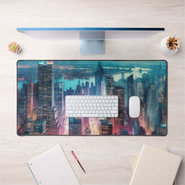 NYC Silhouette Watercolor Werkruimte Bureaumat