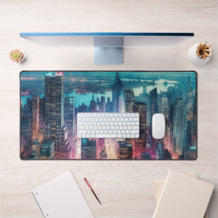 NYC Silhouette Watercolor Werkruimte Bureaumat