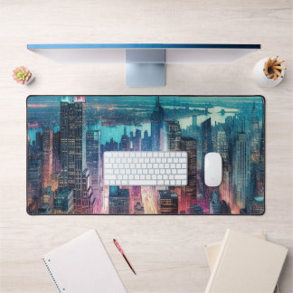 NYC Silhouette Watercolor Werkruimte Bureaumat