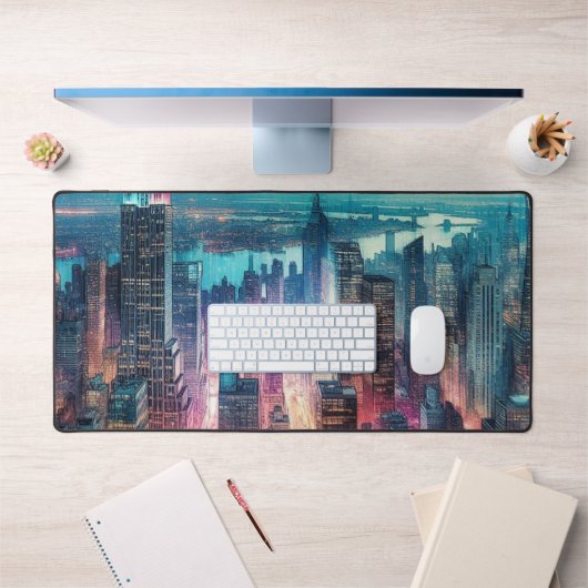 NYC Silhouette Watercolor Werkruimte Bureaumat (Kantoor 1)