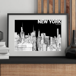 NYC Silhouette Zwart Wit Mat Schets Poster
