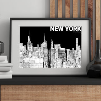 NYC Silhouette Zwart Wit Mat Schets Poster
