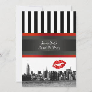 NYC Silhouette Zwart Witte Streep Rode Kus Sweet 1 Kaart