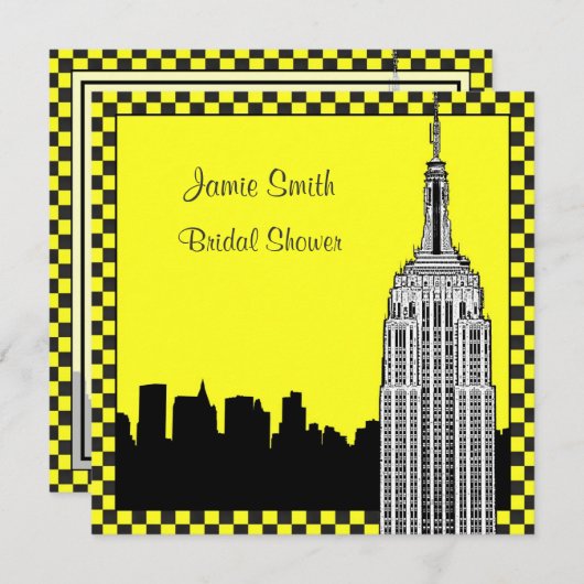 NYC Skyline2 Etched ESB Checkrd Taxi Vrijgezellenf Kaart (Voorkant / Achterkant)