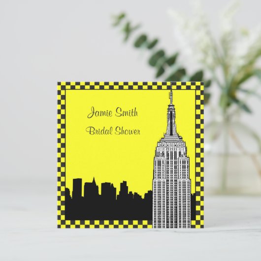 NYC Skyline2 Etched ESB Checkrd Taxi Vrijgezellenf Kaart (Staand voorkant)