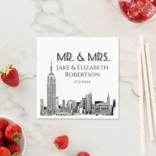 NYC Skyline 01 Etch DIY BG Kleur Bruiloft Mr. Mrs  Servet (Insitu)