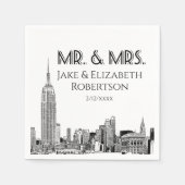 NYC Skyline 01 Etch DIY BG Kleur Bruiloft Mr. Mrs  Servet (Voorkant)